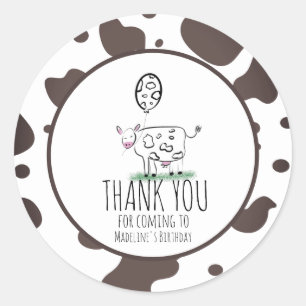 Sticker Rond Ferme de vache gribouillée Fête d'anniversaire de 