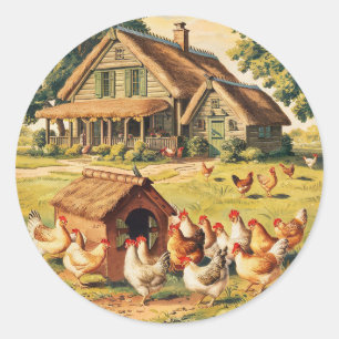 Sticker Rond Ferme Hen   Coop De Poulet Ou De Ferme