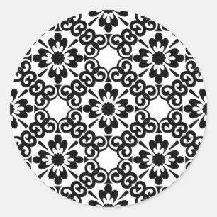 STICKER ROND FERME MODERNE CARRELAGE NOIR ET BLANC