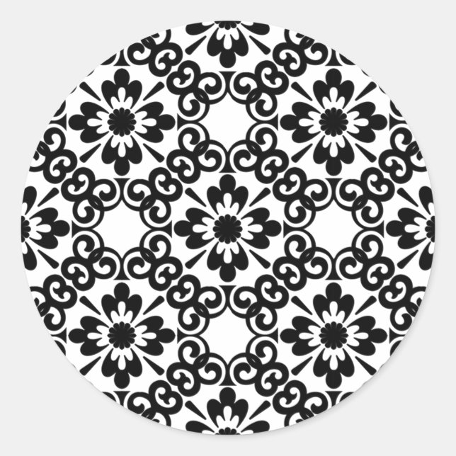 STICKER ROND FERME MODERNE CARRELAGE NOIR ET BLANC (Devant)