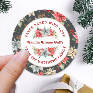 Sticker Rond Ferme Poinsettia Cuisiné avec amour Noël