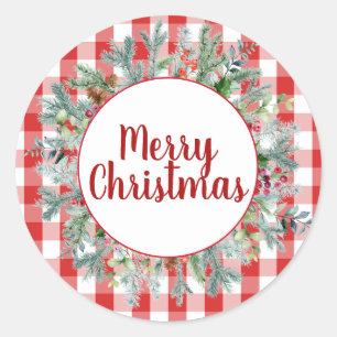 Sticker Rond Ferme Red White Buffalo Check Joyeux Noël