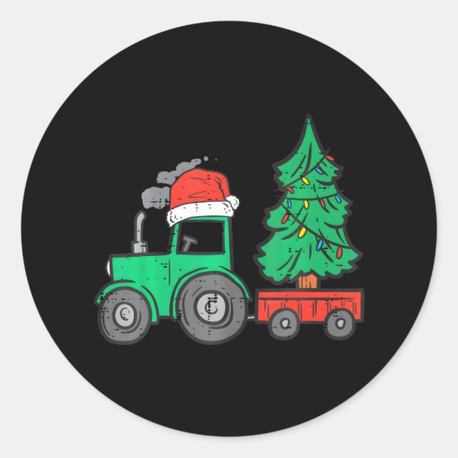 Sticker Rond Ferme Tracteur de Noël Arbre Noël Camion Boys (Devant)