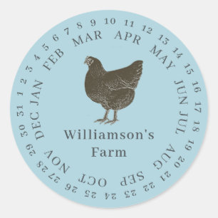 Sticker Rond Ferme vintage Hen Encerclée Date Oeuf Carton Bleu