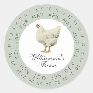 Sticker Rond Ferme vintage Hen Encerclée Date Oeuf Carton vert
