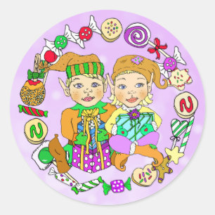 Sticker Rond Festif à la main Elfes de Noël