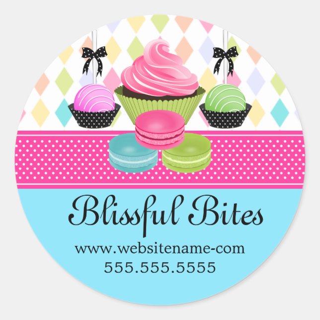 Sticker Rond Festif Colorful Cupcake Cake Pops Macaron Seals (Devant)