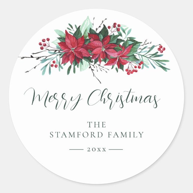 Sticker Rond Festif Famille Poinsettia vacances de Noël (Devant)