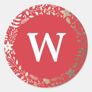 Sticker Rond Festif Fatigué Florals   Monogramme de vacances