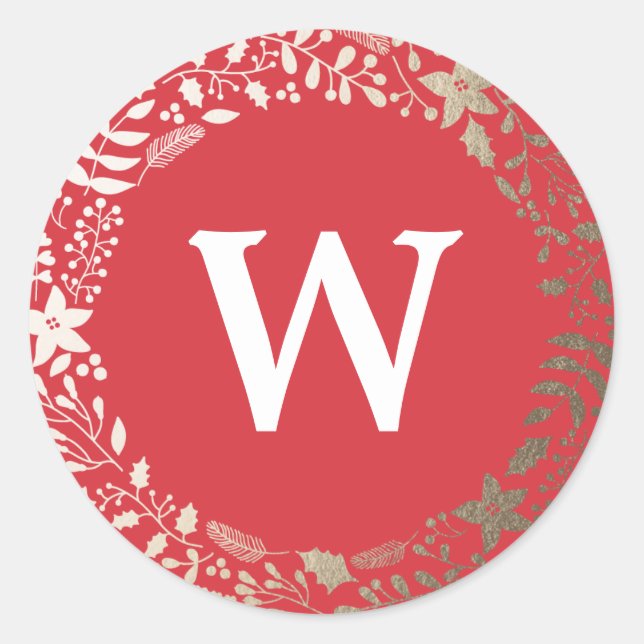 Sticker Rond Festif Fatigué Florals | Monogramme de vacances (Devant)