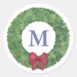 Sticker Rond Festif Monogramme Verdure Wreath Avec Bow Rouge