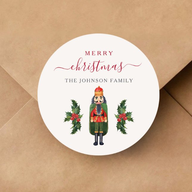 Sticker Rond Festif Nutcracker Joyeux Noël (Festive Nutcracker Merry Christmas Classic Round Sticker)