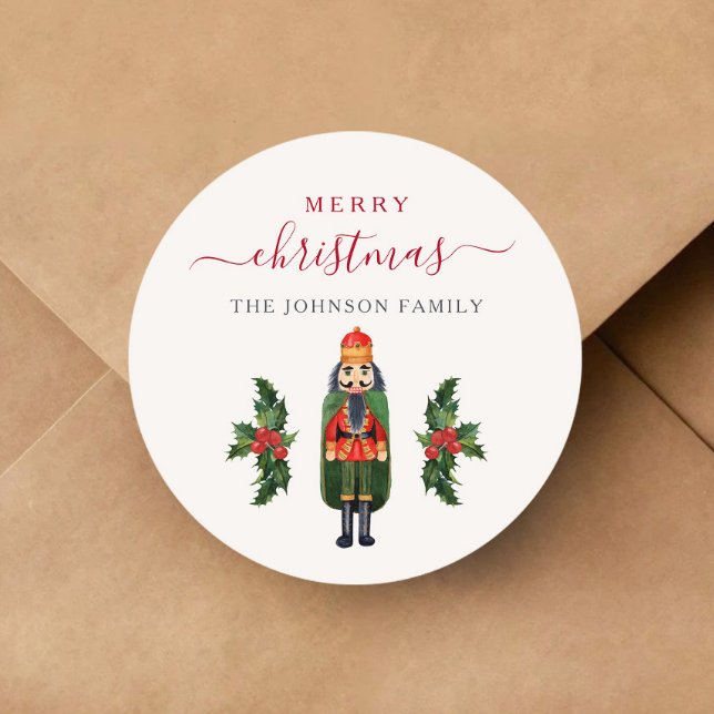Sticker Rond Festif Nutcracker Joyeux Noël (Festive Nutcracker Merry Christmas Classic Round Sticker)