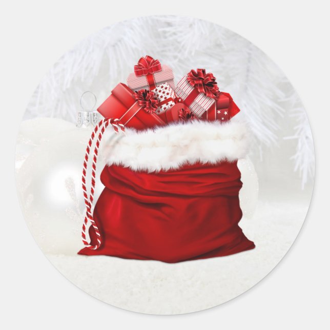 Sticker Rond Festif rouge et blanc cadeaux de Noël (Devant)
