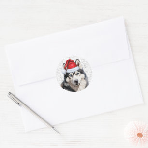 Sticker Rond Festiian Husky et Woof Word Art Noël
