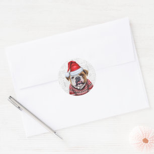 Sticker Rond Festin Bulldog et Woof Word Art Noël