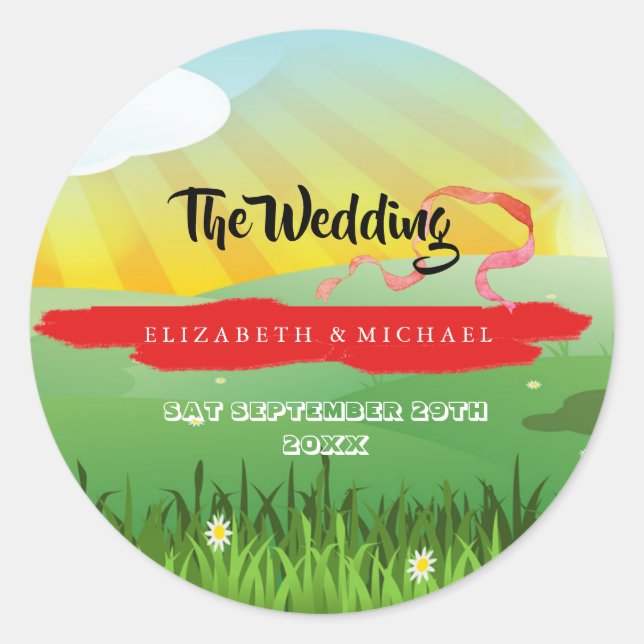 Sticker Rond Festival Floral Moderne Rustique Mariage (Devant)