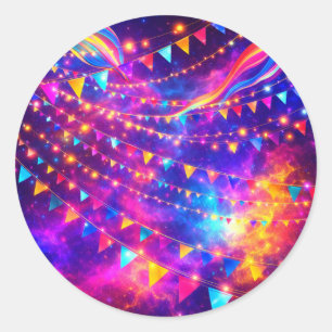 Sticker Rond Festival Galaxie Néon Design de Motif Abstrait