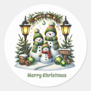 Sticker Rond Festive bonhomme de neige personnalisable Joyeux N
