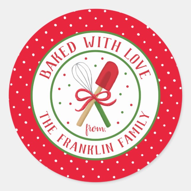 Sticker Rond Festive cuite avec amour vacances personnalisées (Devant)