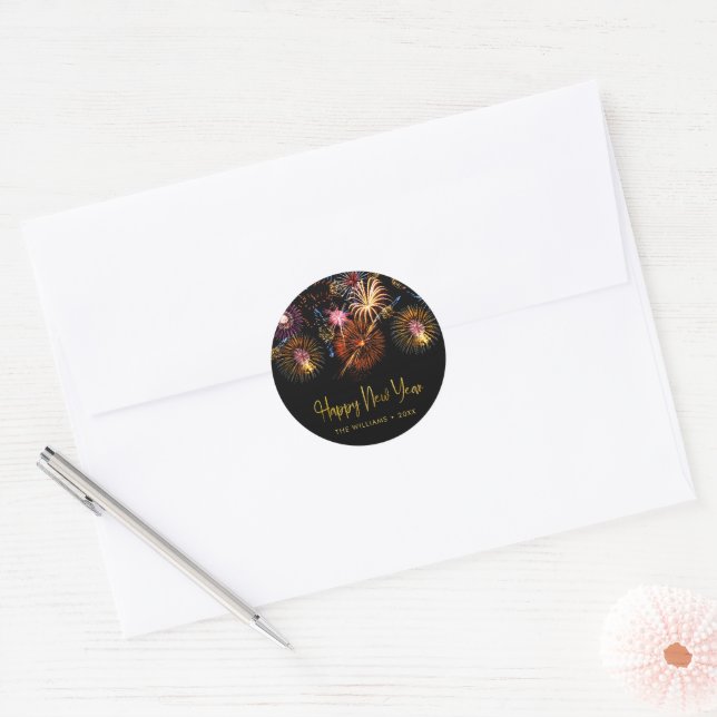 Sticker Rond Festive Fireworks Happy New Year (Enveloppe)