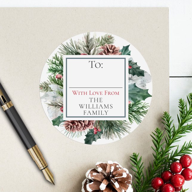 Sticker Rond Festive Foliage Festive Floral à / de l'étiquette  (Créateur téléchargé)