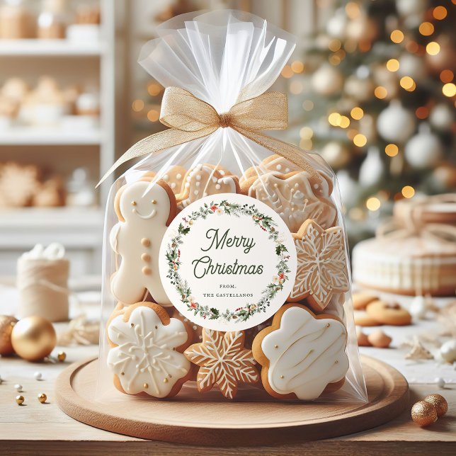 Sticker Rond Festive Foliage Wreath Holiday (Créateur téléchargé)