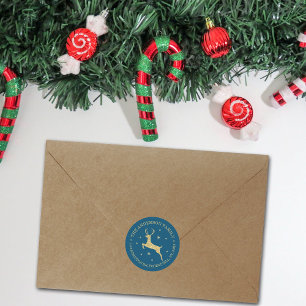 Sticker Rond Festive Gold Glitter Reindeer Return Address