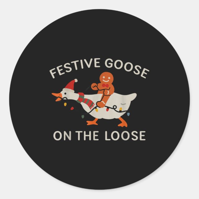 Sticker Rond Festive Goose On The Loose Funny Gingerbread Chris (Devant)