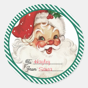 Sticker Rond Festive Gris Vert De Père Noël Cadeau