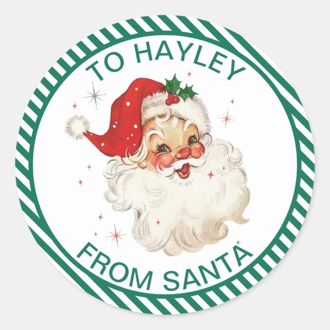 Sticker Rond Festive Gris Vert De Père Noël Cadeau (Devant)