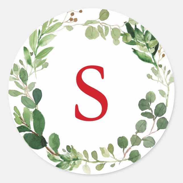Sticker Rond Festive Hiver Verdure Monogramme Vacances Botaniqu (Devant)