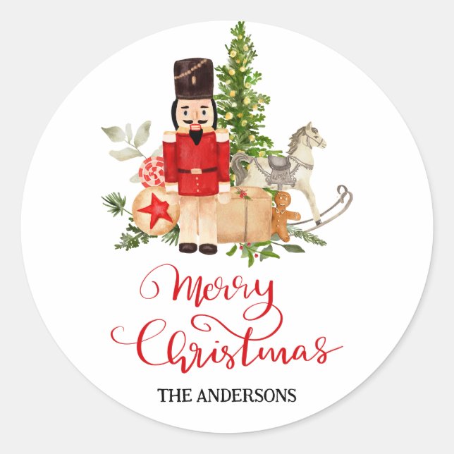Sticker Rond Festive Holiday Nutcracker Merry Christmas Script (Devant)