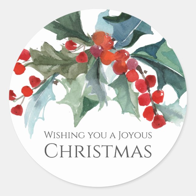 Sticker Rond Festive Holly et Berries Evergreens Noël (Devant)