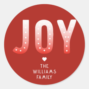 Sticker Rond Festive Joy Retro Typographie   Ombre rouge et bla