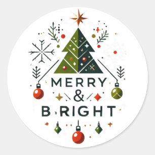 Sticker Rond Festive Joyeux et brillant Design d'arbre de Noël