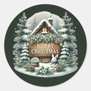 Sticker Rond Festive Joyeux Noël Maison de campagne
