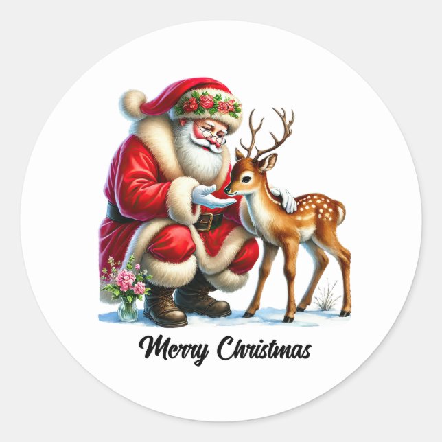 Sticker Rond Festive Noël Père Noël personnalisable (Devant)