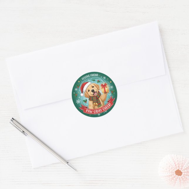 Sticker Rond Festive Paws & Holiday JoySticker (Enveloppe)