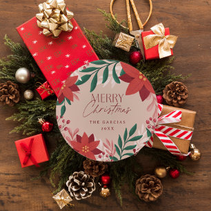 Sticker Rond Festive Poinsettia Fleurs Noël