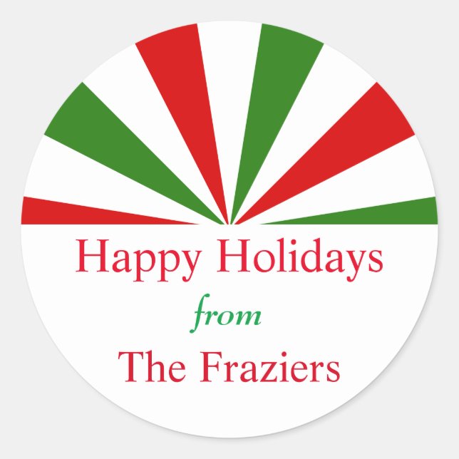 Sticker Rond Festive Stripes de vacances personnalisées (Devant)