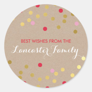 Sticker Rond FESTIVE VACANCES VÊTEMENTS CONFIT motif d'or kraft