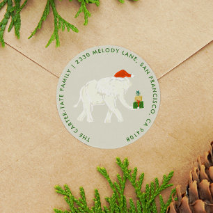 Sticker Rond Festive White Elephant Illustré Adresse de retour