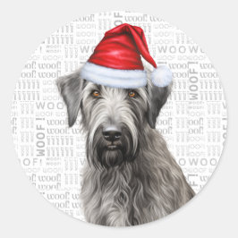 Sticker Rond Festive Wolfhound Dog Woof Word Art Christmas
