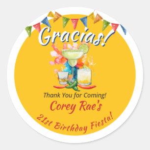 Sticker Rond Fête 21e Anniversaire Merci Personnalisé "Gracias"
