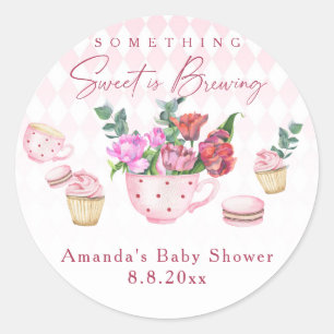 Sticker Rond Fête à thé Quelque chose de doux se prépare Baby s