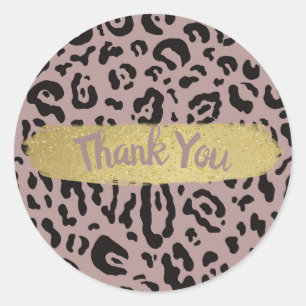 Sticker Rond Fête Animale Tacheté de Léopard Rose Mauve