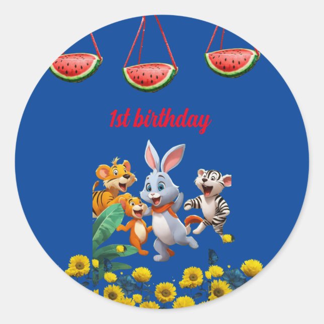 Sticker Rond fête animalière anniversaire Invitation (Devant)