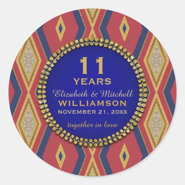Sticker Rond Fête Anniversaire Rouge or bleu Arlequin (Devant)
