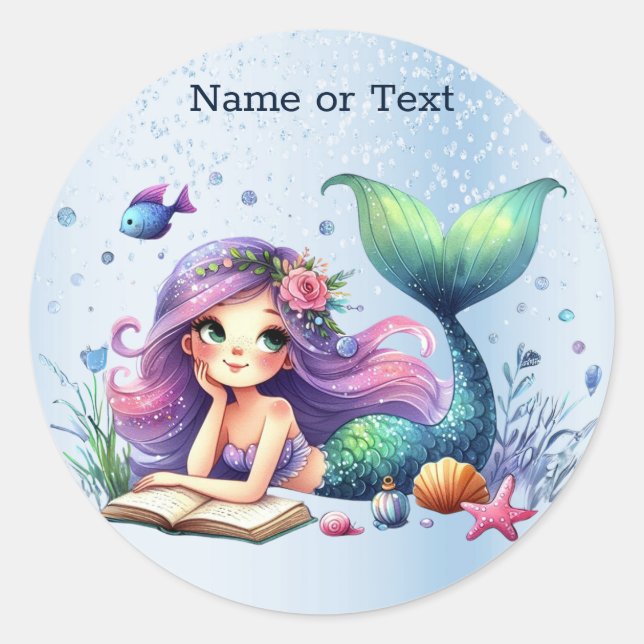 Sticker Rond Fête Aquarelle Sirène Mer Vie Mignonne (Devant)